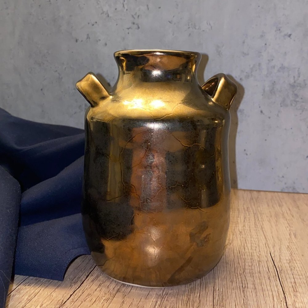 Bronze Metallic Vase with Double Loop Handles - Picture 7 of 10